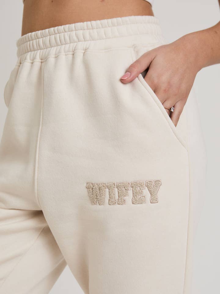 Wifey Teddy Sweatpants - Champagne for wholesale by Six Stories