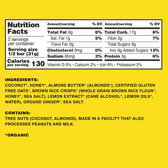 Righteous Felon Craft Jerky - Wholesale Snack Bar - Kate's Real Food "Bivy" Lemon Coconut Oat Bar 2.2oz2