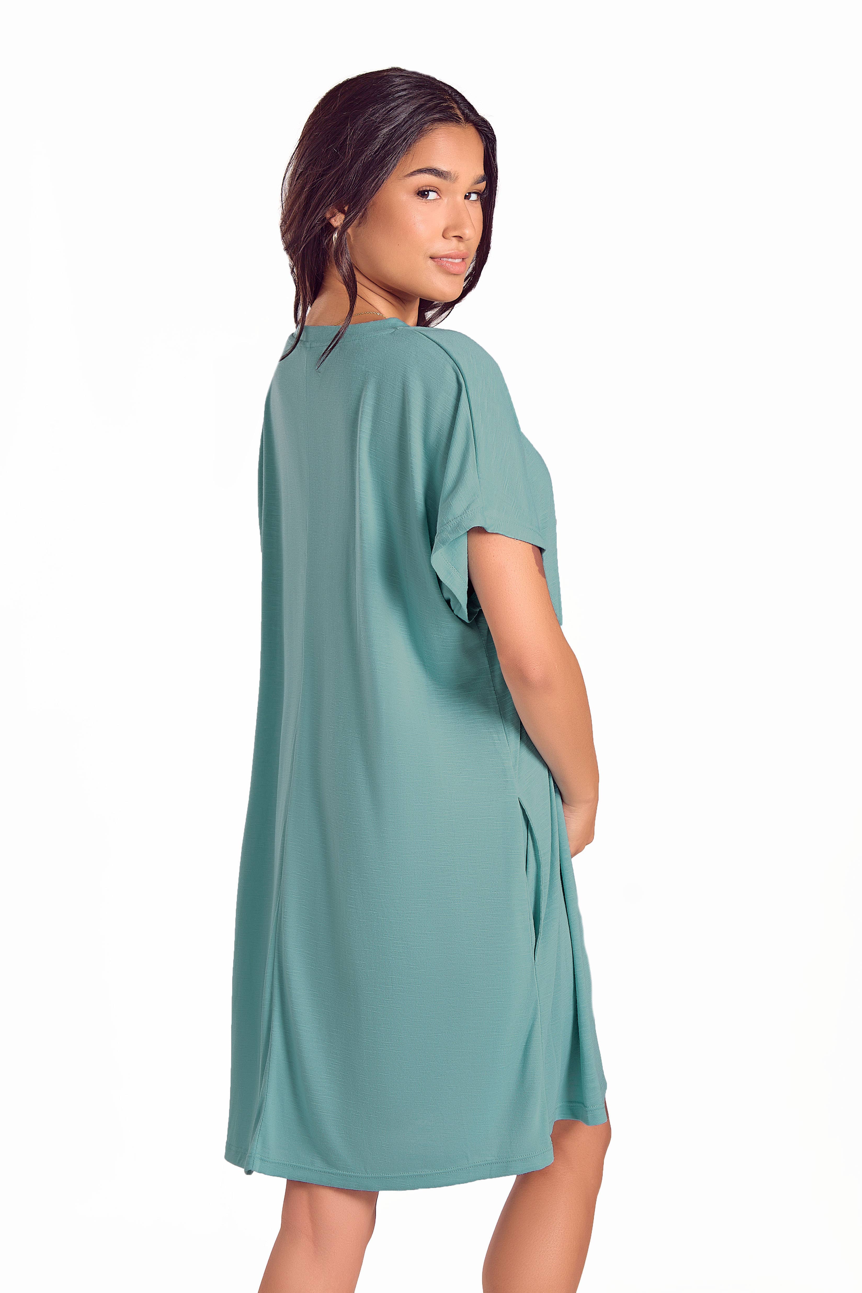 iCollection - Wholesale Nightgown - Women's - Cambria Plus Size Night Shirt-Dress with Side Pockets3