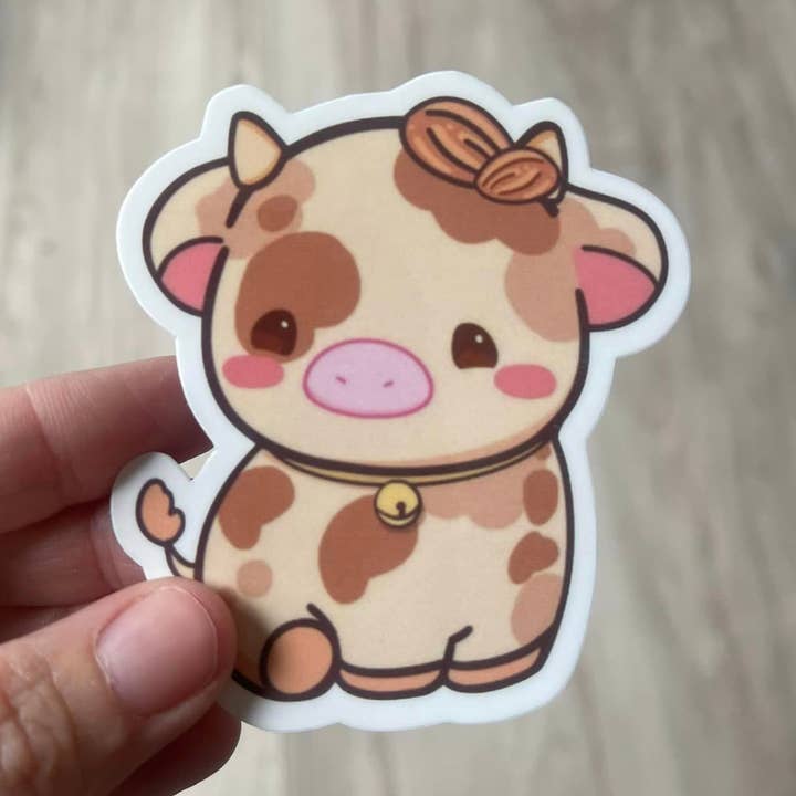 Kawaii Coffee Bean Cow Die Cut Vinyl Sticker for wholesale by Prairie Chicken Sticker Shop & Gifts