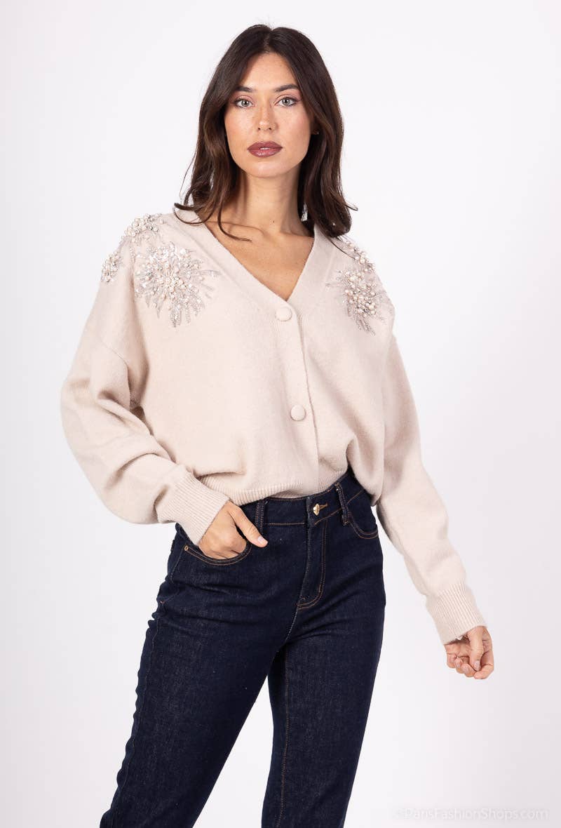 LUCCE – Engroshandel Pullover - Dame – LUCCE trøje med perle- og rhinstenbroderi - model 30151