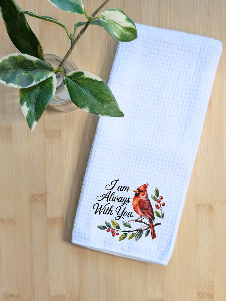 Tea Towel Waffle Fabric Kitchen Christmas Cardinal 16" x 24" for wholesale by Creations by Terra