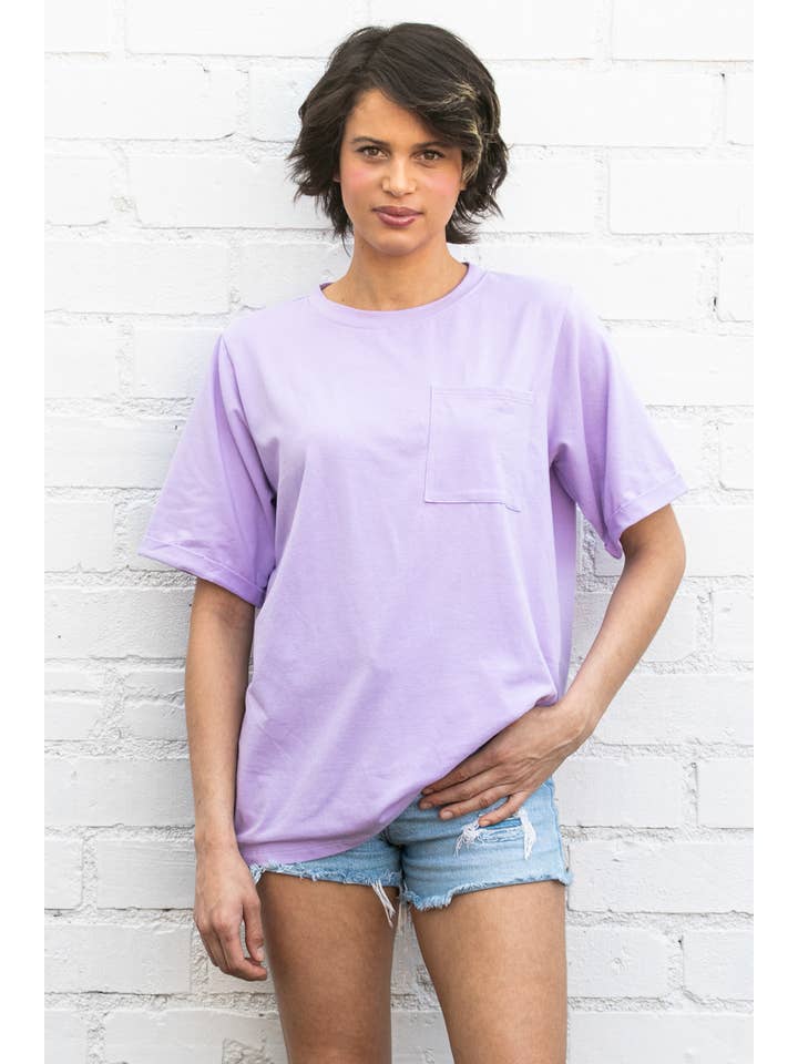 Elloh Collection – wholesale T-shirt – women's – Round Neck Boyfriend Fit Cotton T-Shirt with Front Pocket20
