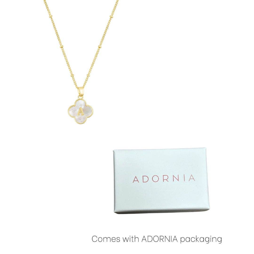 Adornia - Wholesale Pendant/Charm Necklace - 14k Gold Plated Mother-of-Pearl Initial Clover Necklace3