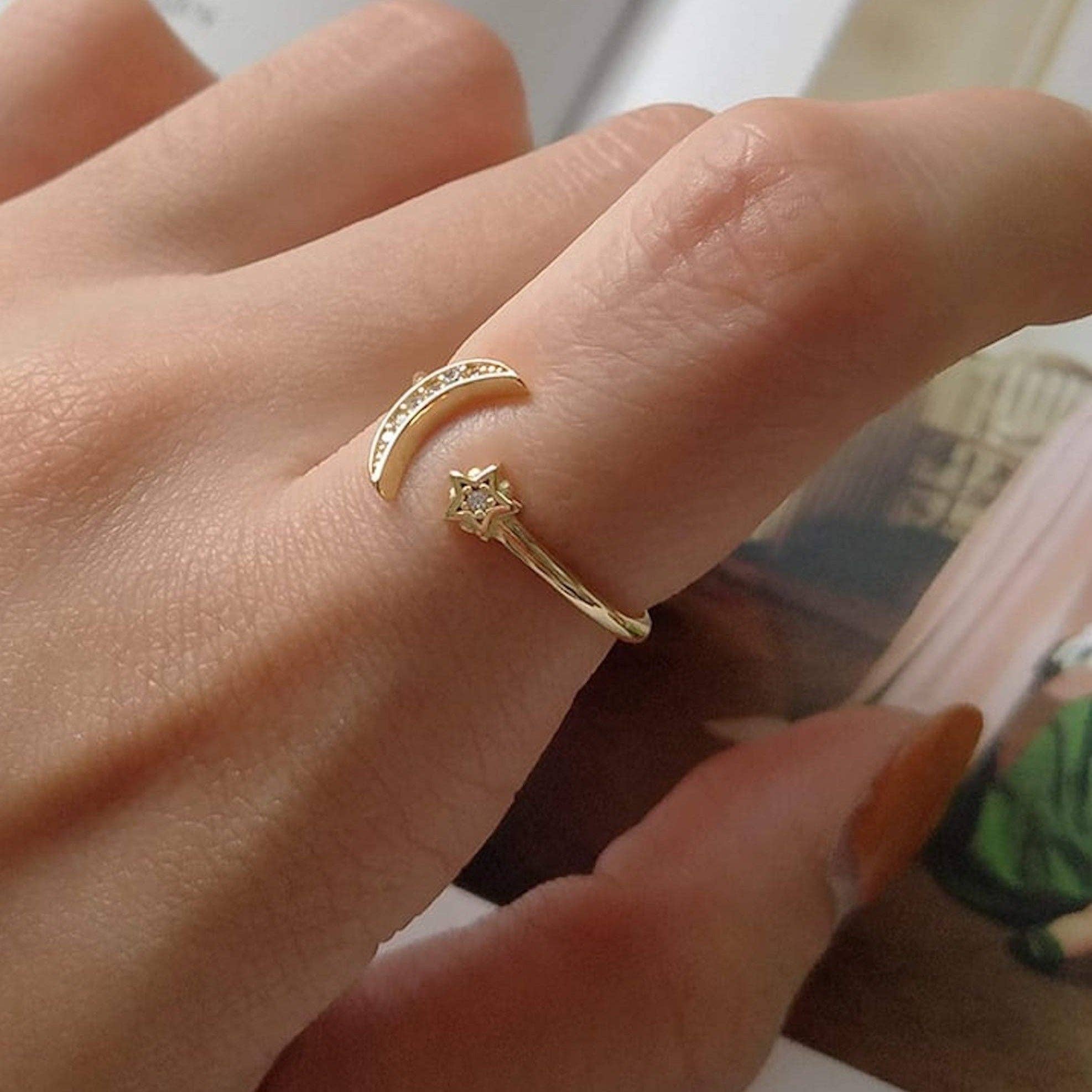 14K Gold Moon and Star Ring for wholesale on Faire2
