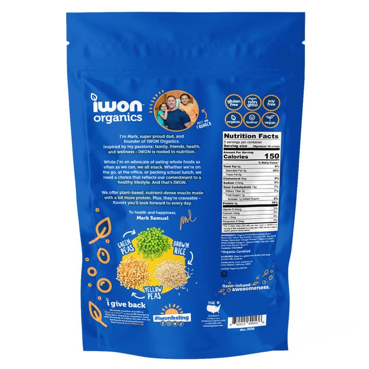 Awakened Foods - Wholesale Puffed Snack - IWON Organics Sea Salt & Vinegar Protein Crisps (3 oz)