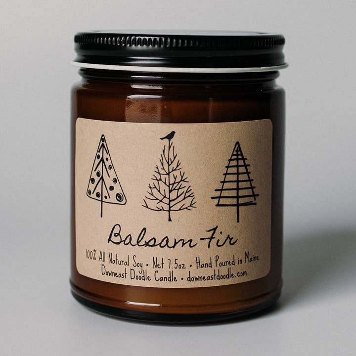 Balsam Fir Holiday Natural Soy Candle for wholesale by Downeast Doodle Candle Company, LLC