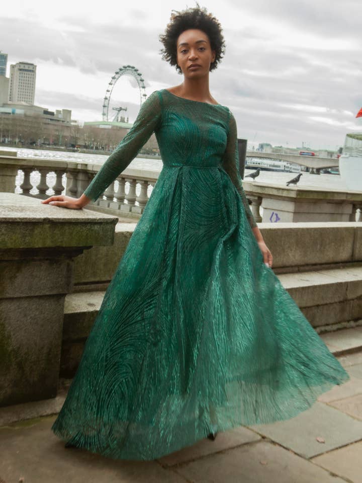 Vestido Maxi Bianca Green con Tela Detallada for wholesale by SOHUMAN