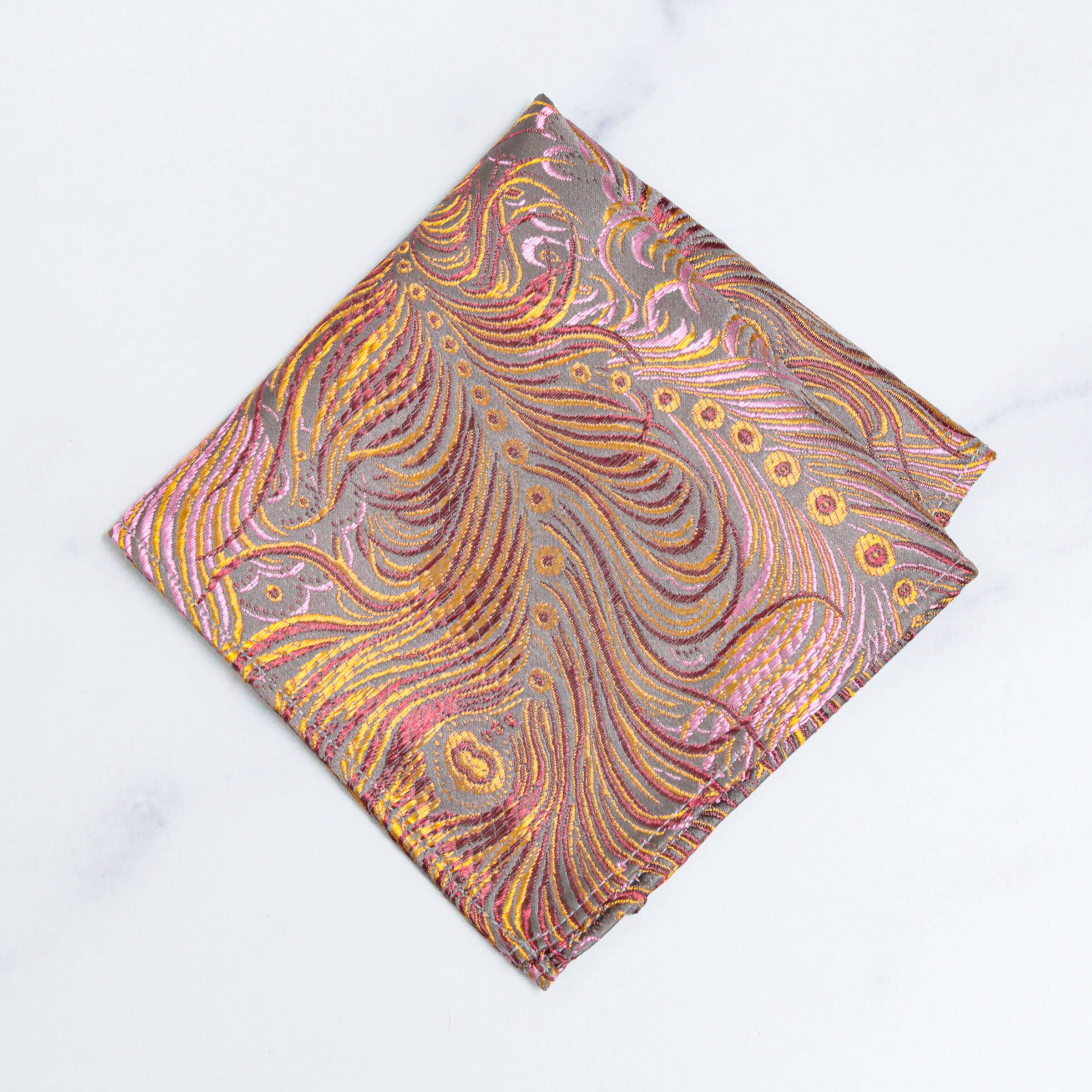 Cathayana - Wholesale Pocket Square - Men's - Peacock Feather Brocade Pocket Square, Handkerchief6