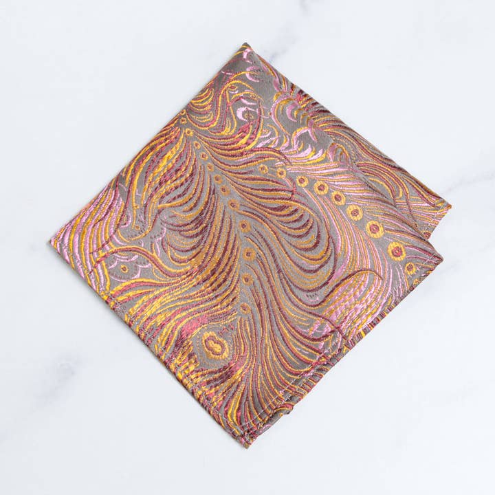 Cathayana - Wholesale Pocket Square - Men's - Peacock Feather Brocade Pocket Square, Handkerchief6