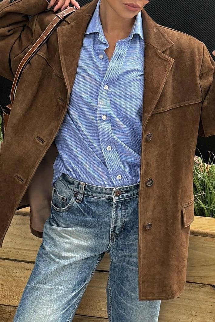 HIDDENBRAND - Wholesale Blazer - Women's - vintage oversized suede lapel blazer in brown16