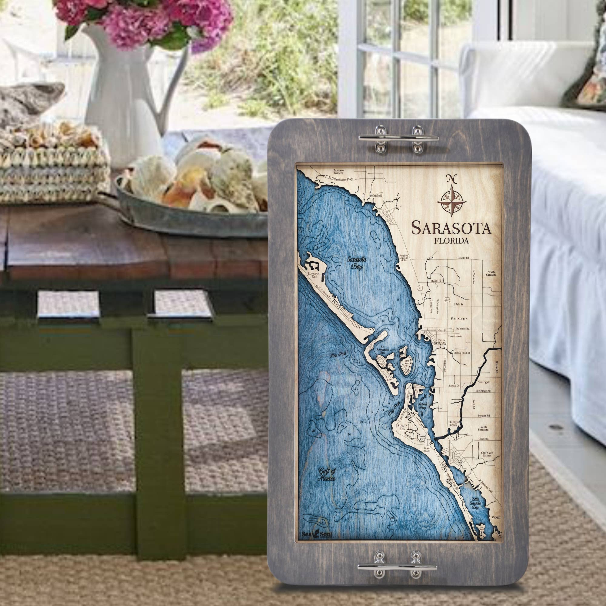 Sea & Soul Nautical Chart Art – Großhandel Serviertabletts – Küsten-Florida Nautische 3D-Holzkarte Serviertablett & Wandkunst25