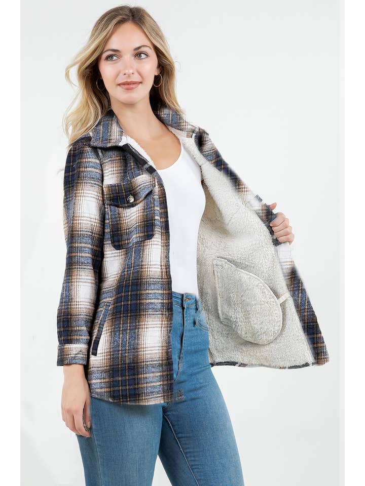 Color 5 – wholesale Skjortjacka/jackett – Dam – Marinbrun rutig flanelljacka med fickor