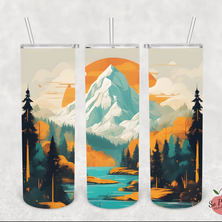 Mountain Tumbler, River Tumbler, Mountain Scenic View Cup for wholesale by So Peachy Designs