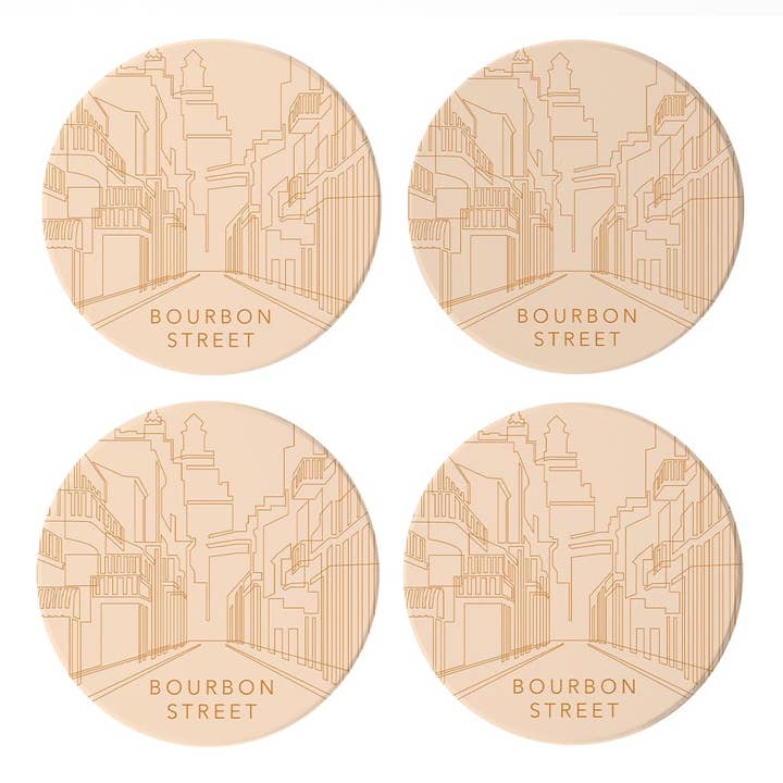Modern Minimalist Louisiana Bourbon Street Line Drawing | Absorbent Coasters | Set of 4 | Min 2 for wholesale by Love Local