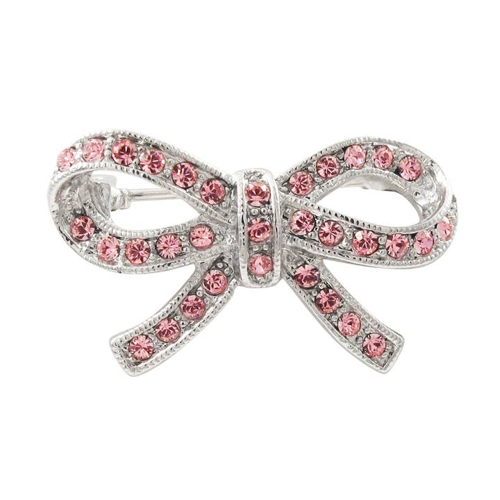Silver Crystal Bow Pin for wholesale by Dlux Jewels