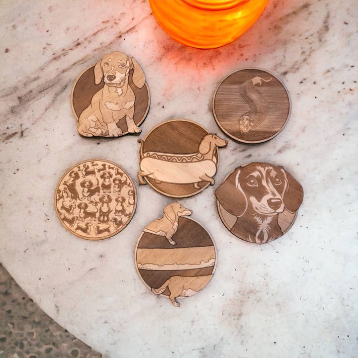 Set aus 6 Untersetzern mit Dackelmotiv — Pet Collection für den Großhandel von Studio Rima