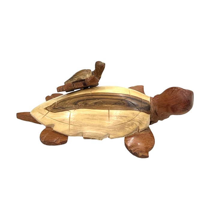 Bravo Handcraft – wholesale Skulptur – Handsnidad träskulptur av havssköldpadda med mor och kalv2