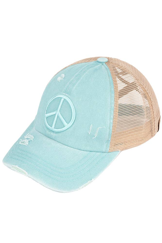 Hana - Vendita all'ingrosso Cappello per coda di cavallo - Donna - Cappello C.C Peace Sign Criss Cross Pony invecchiato1