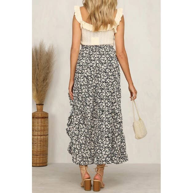 Supreme Fashion - Wholesale Skirt - Women's - Boho Floral Print Midi Skirt Casual Side Slit Skirt1