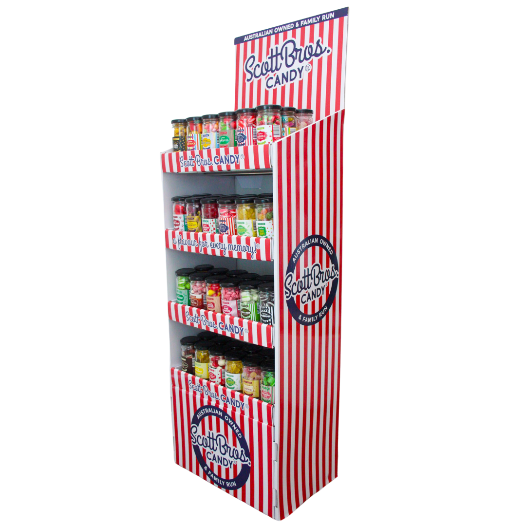 Scott Bros. CANDY - Wholesale Retailer Display - Food & Drink - 24 Flavours Floor Stand Set #1 = 288 Jars4