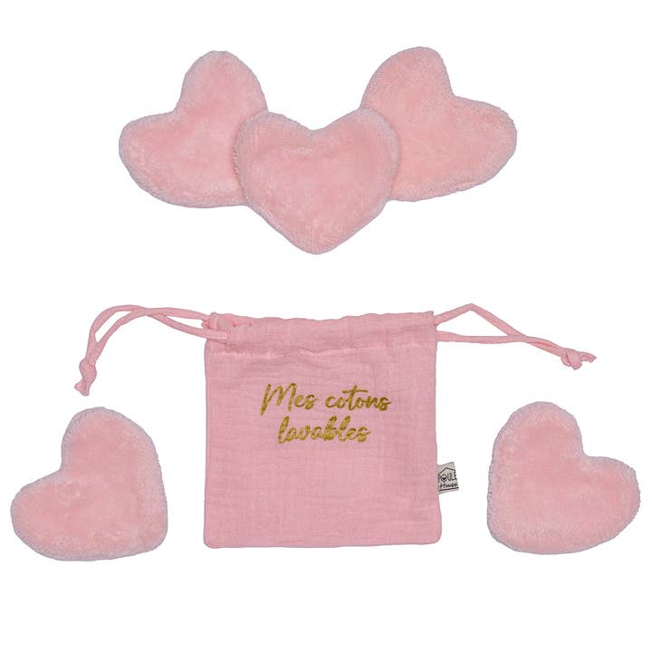 Set van 5 wasbare hartvormige wattenschijfjes in zakje - suikermuisje voor wholesale door Poule House
