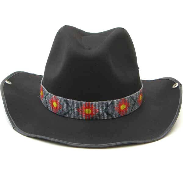 Cappello da cowboy con cintura in vita, grigio, rosso e arancione, decorato con perline a forma di sole per la vendita all'ingrosso da parte di BEADS CORNER
