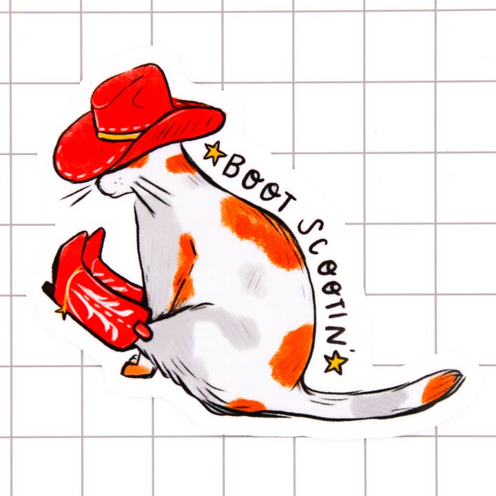 Scootin' Kitty Vinyl Sticker for wholesale by Amy Hartelust Art and Illustration