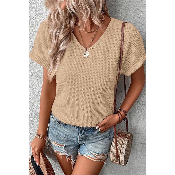 apricot Fashion Back Button Design Short Sleeve T-Shirt for wholesale on Faire