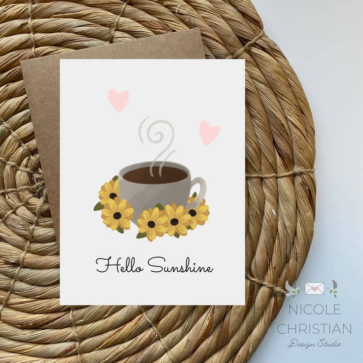 Hello Sunshine - Love and friendship card for coffee lover for wholesale by Nicole Christian - Illustration