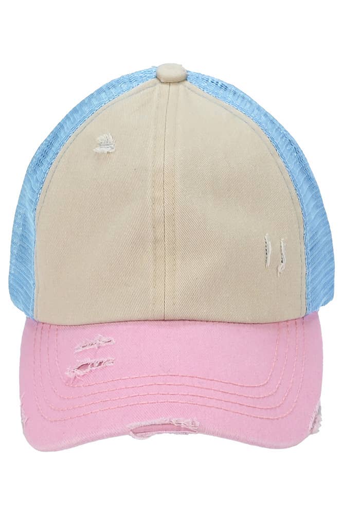 Hana – wholesale Hästsvanskeps - Dam – C.C 3-färgad korsad mesh baksida blank Trucker ponnykeps1