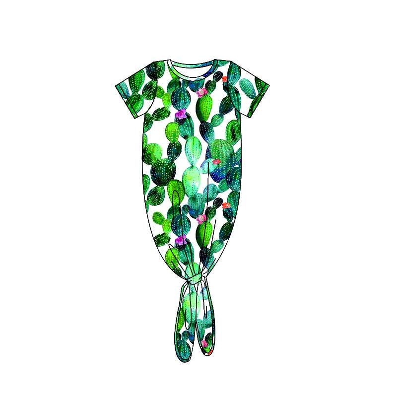 Aier Wholesale - Wholesale Babygown - Baby - Baby newborn western green cactus gown2