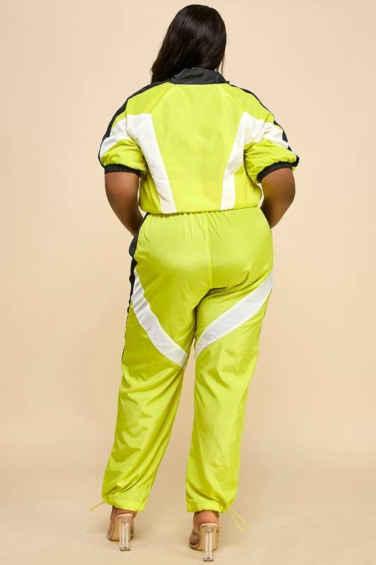 Yellow Combo Plus Short Sleeve Zip-Up Track Top & Jogger Pants Set for wholesale on Faire4