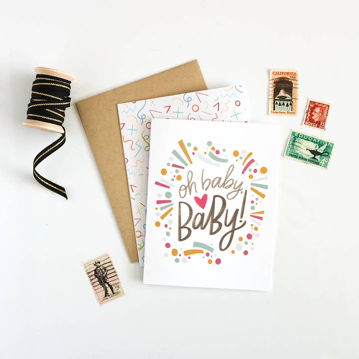 The Noble Paperie – Großhandel Babykarte – Oh Baby | Glückwunschkarte zur Babyparty in Regenbogenfarben3