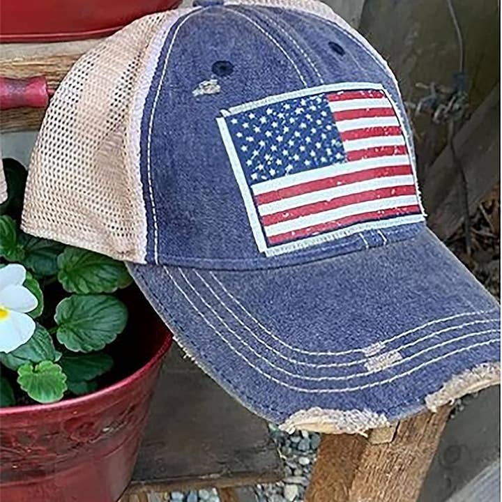 Vintage Life - Wholesale Trucker Hat - Women's - American Flag USA Distressed Trucker Hat Baseball Cap2