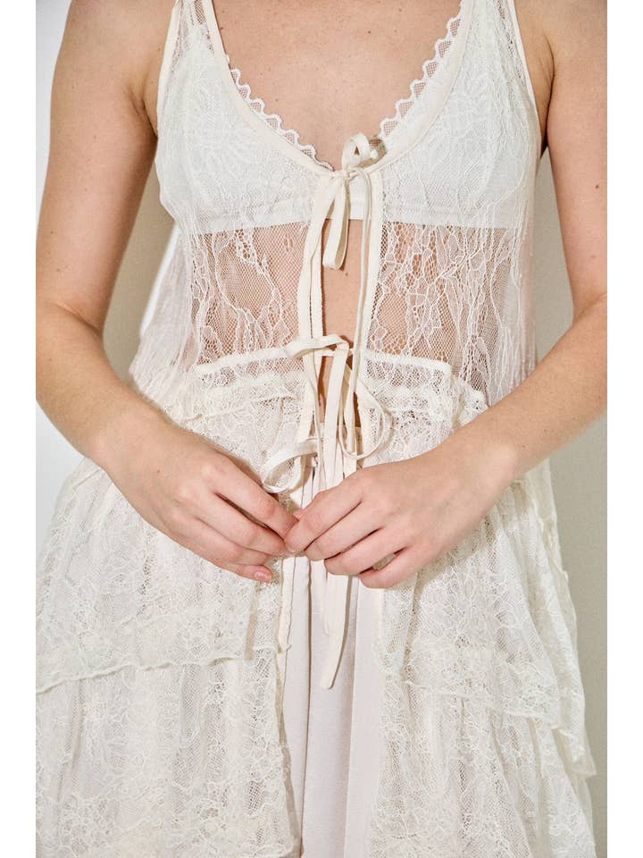 Baevely by Wellmade USA - Vendita all'ingrosso Camicetta - Donna - Spolverino a balze con volant in pizzo romantico4