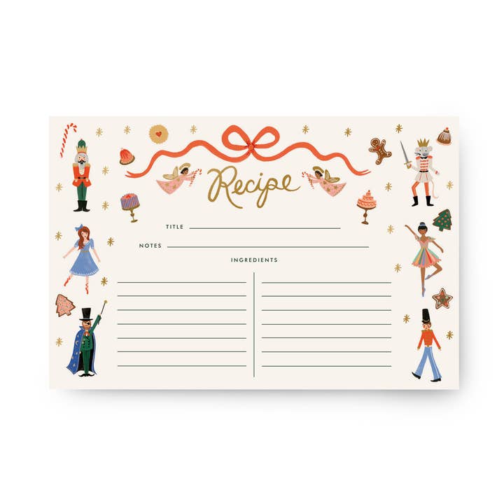 Pack of 12 Nutcracker Recipe Cards for wholesale by Rifle Paper Co