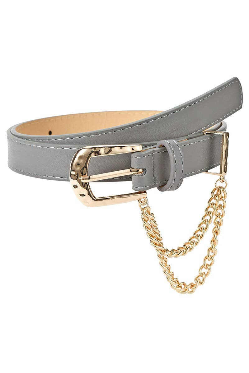 Lily Clothing - Wholesale Belt - Women's - CUBAN CHAIN DETAIL SOLID REGULAR LEATHER BELT_CWABE0312