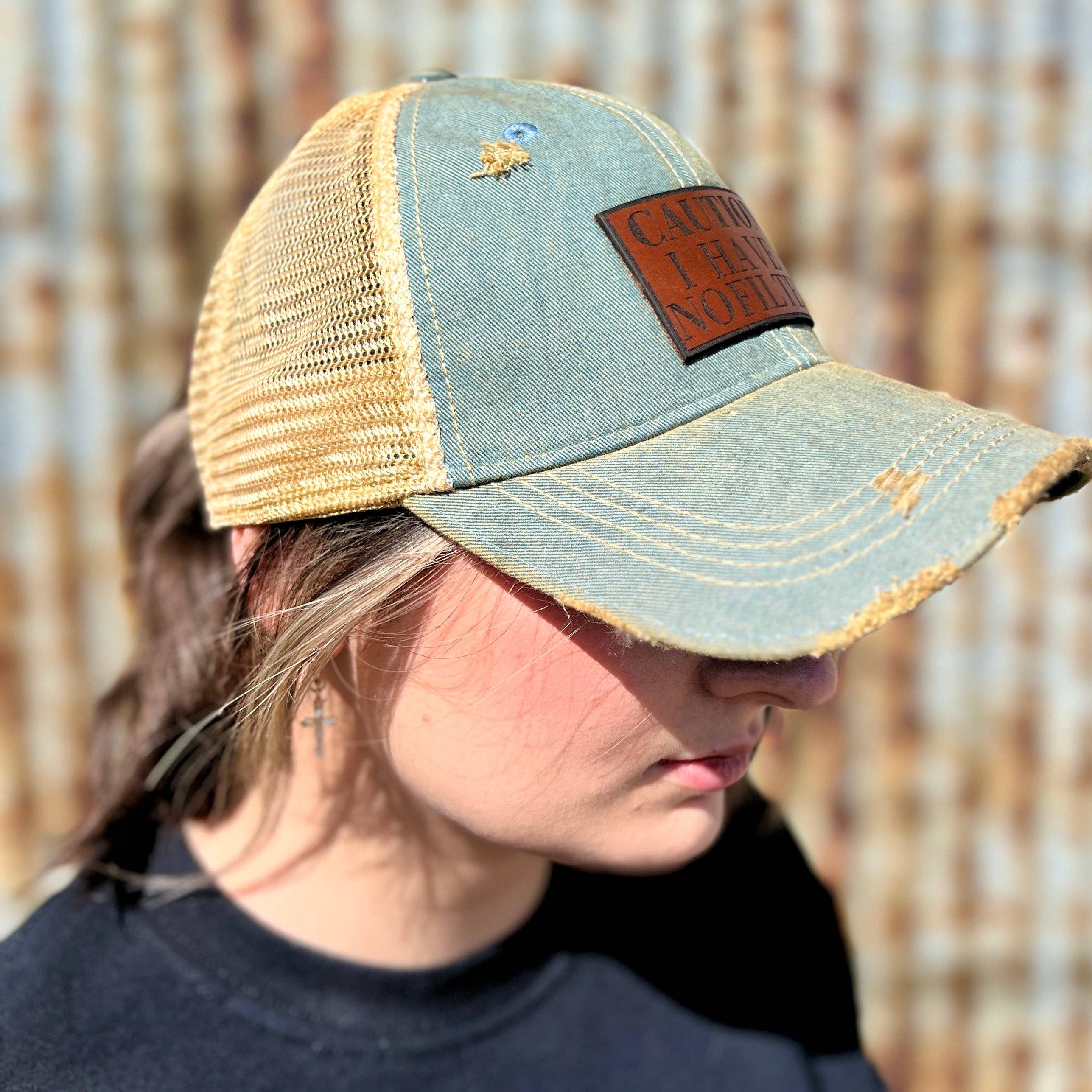 RiOak Design & Hat Co. - Wholesale Baseball Cap - Men's - Denim Vintage Washed Caution I Have no Filter Baseball Cap3