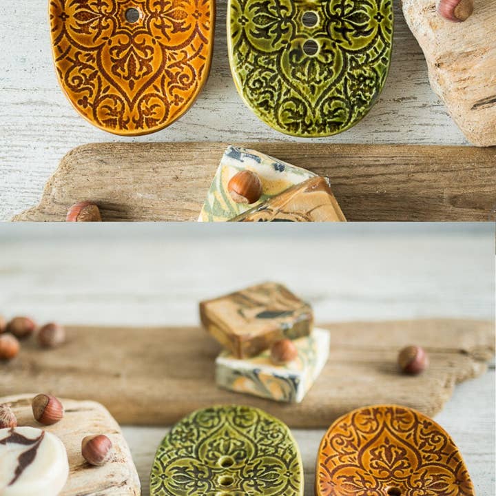 Danutė Murauskienė – wholesale Tvålhållare – Gröna och bruna tvålfat3