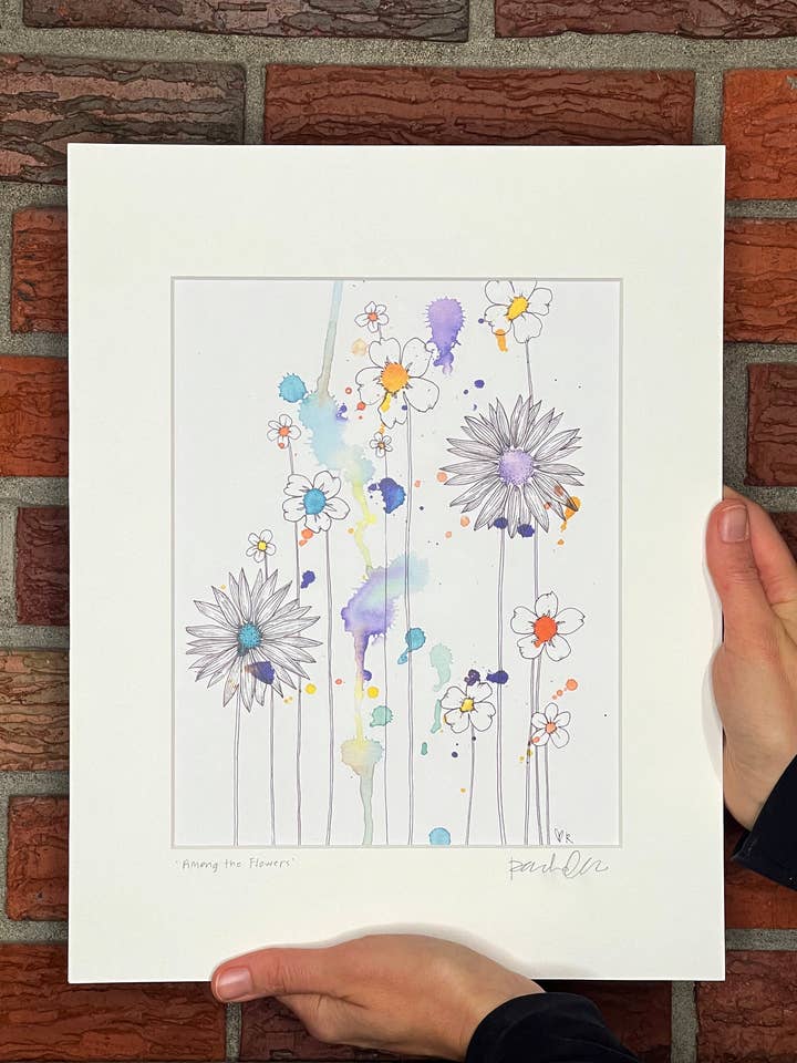 Among the Flowers Watercolor and Ink Art Print for wholesale by RachelC