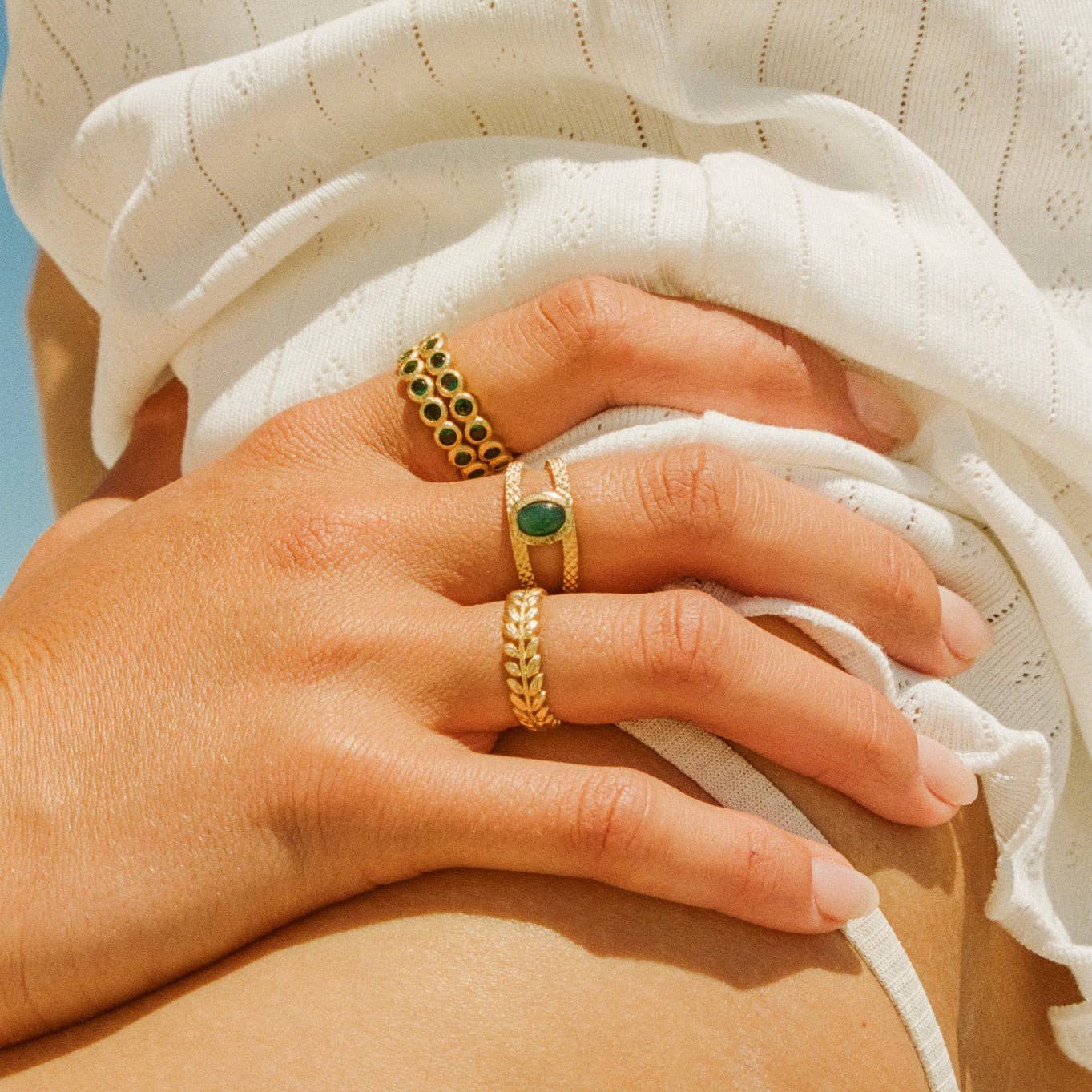 Agapée Jewelry - Wholesale Multi-Stone Ring - Amélia Green Ring | Jewelry Gold Gift Waterproof2