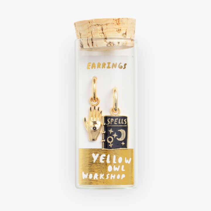 Yellow Owl Workshop - Wholesale Dangle Earrings - Mystic Spells Hoop Earrings - Gold Witchy Statement Jewelry