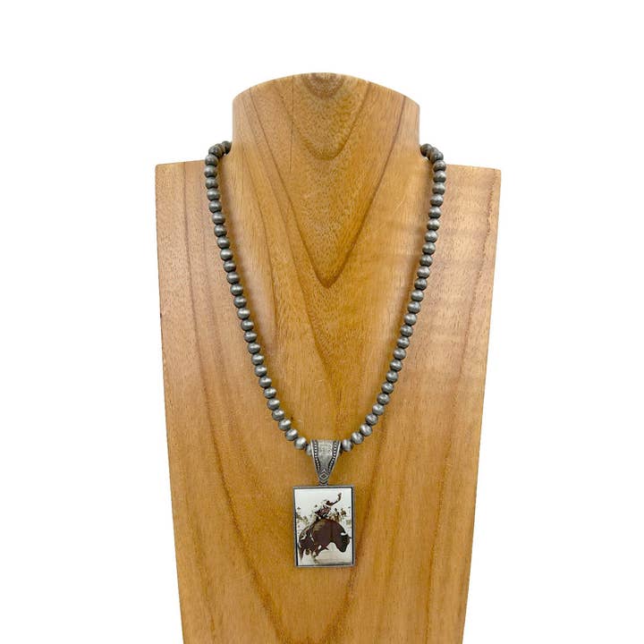 Collar NKZ231209-37 de perlas navajo plateadas de 15 pulgadas con colgante triangular de vaquero para venta al por mayor de Western Elite Jewelry