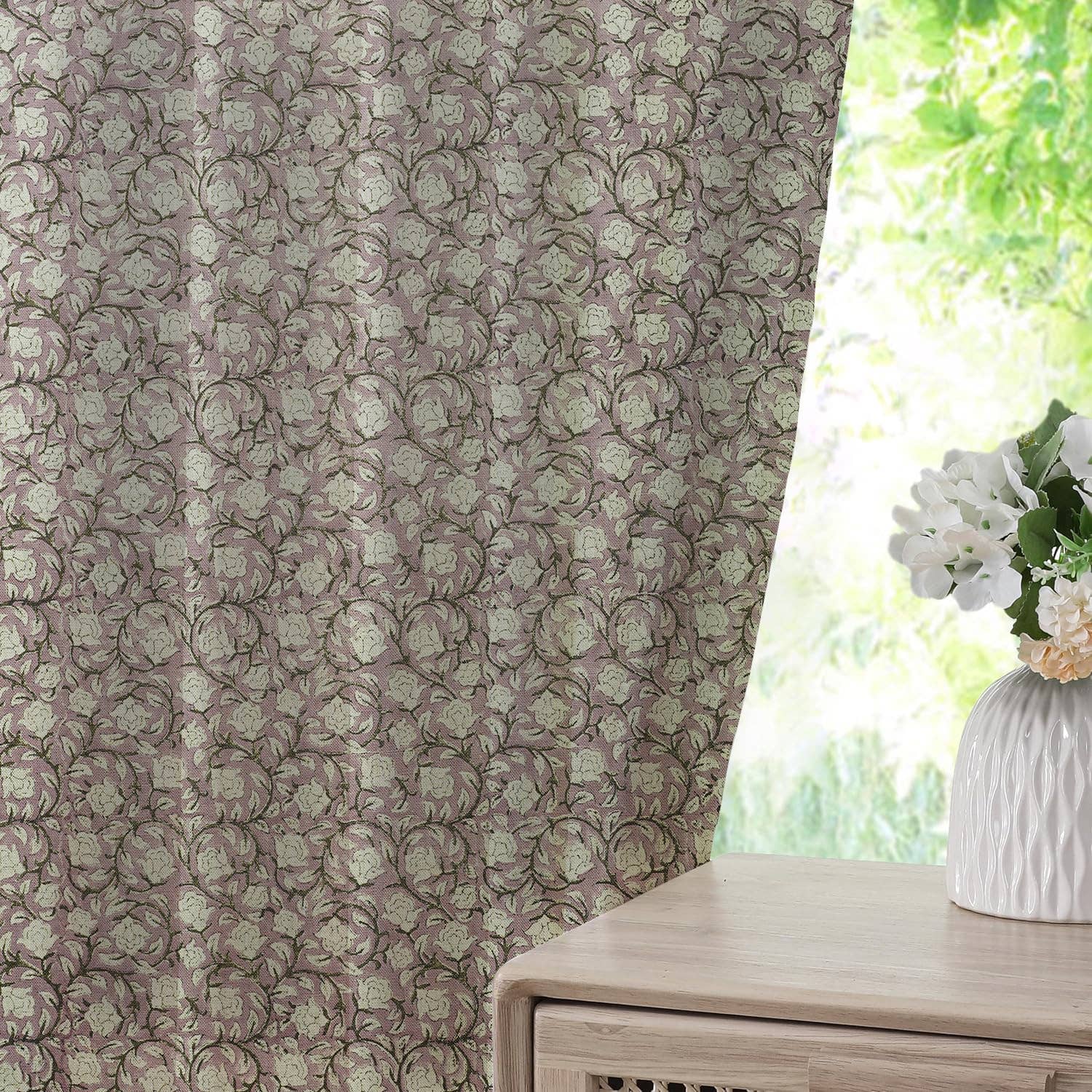 Fabdivine - Venta al por mayor Cortinas - Cortina de Lino Grueso con Pliegues Estampada - Amritvela2