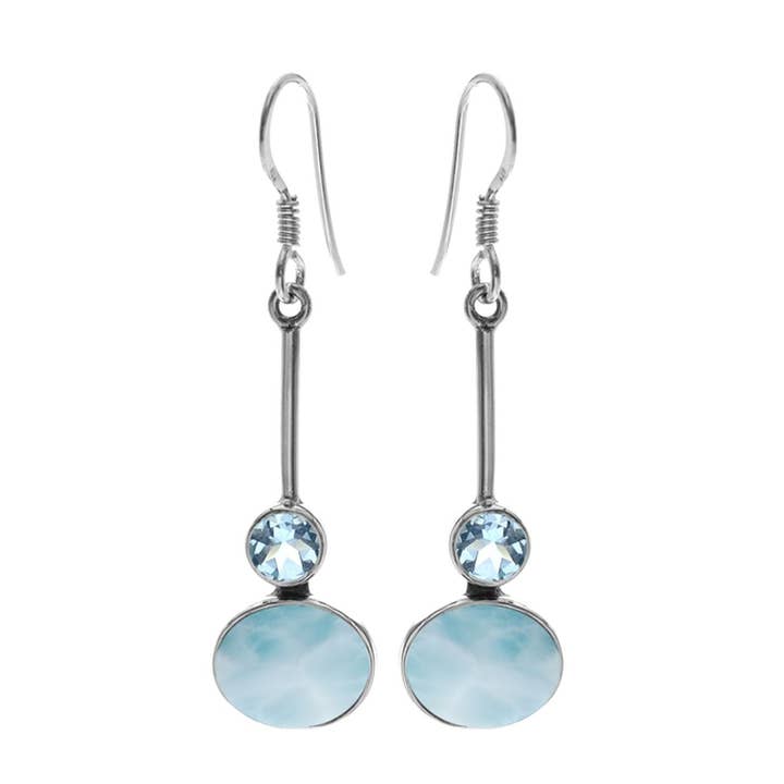 Bridget Larimar- und Blautopas-Bartropfen-Ohrringe für den Großhandel von Kali Ma Designs - Sterling Silver Jewellery