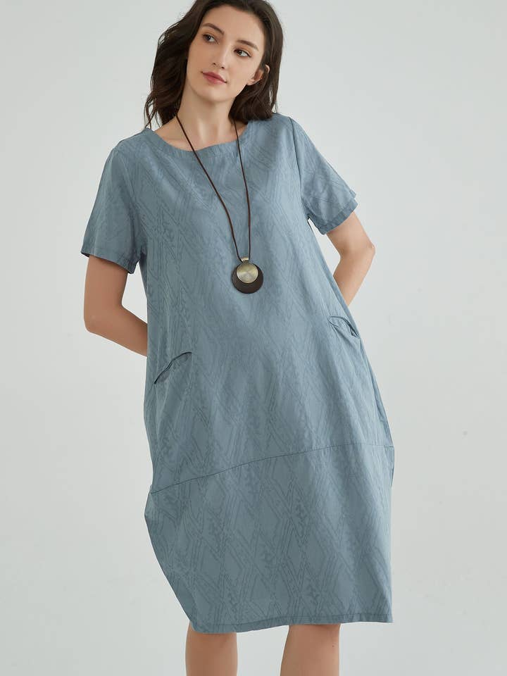 Whisper Mint - Venta al por mayor Vestido - Mujer - Vestidos de verano de jaquard azul ventoso para mujeres maduras