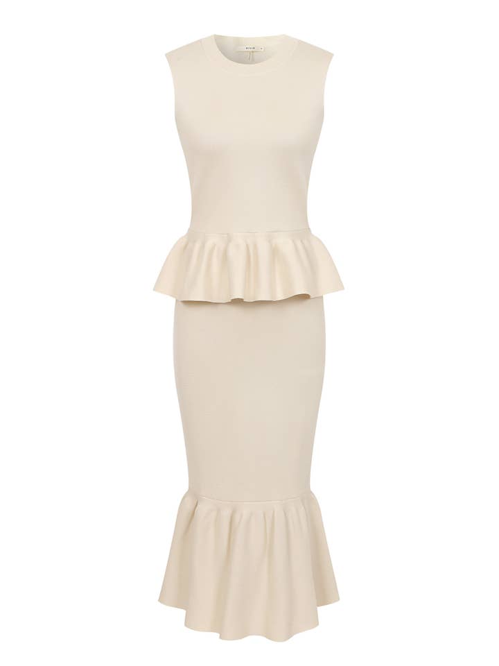 Bloomform Knit Sleeveless Peplum Top and Midi Skirt Set for wholesale by RIVIR