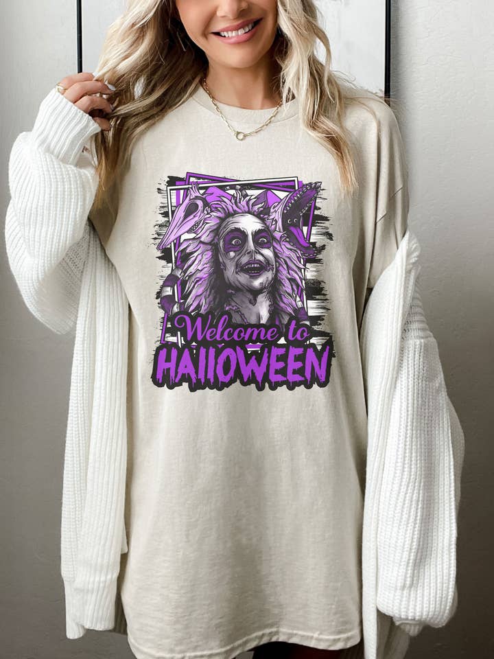 SONDO DESIGN LTD - Venta al por mayor Camiseta estampada - Mujer - Camiseta Welcome To Beetlejuice, camisa de Tim Burton para Halloween2