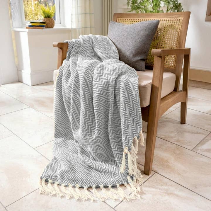 Allure Bath Fashions - Wholesale Throw Blanket - Audley Chevron Herringbone Throw Blankets - 100% Cotton